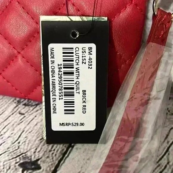 Badgley Mischka Studio Red Quilted Wristlet Clutch Wallet Purse Bag 7" New - Picture 4 of 7